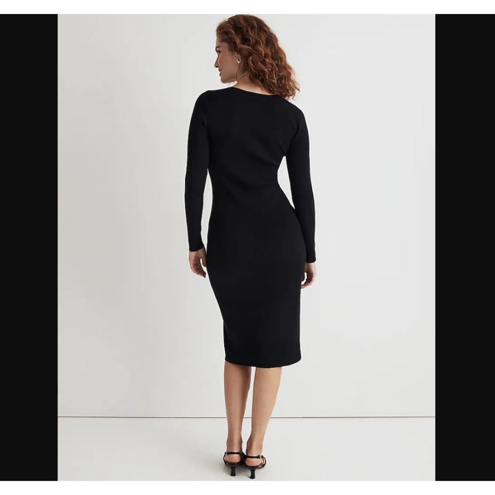 Madewell Sweater Dress Women Medium Black Sweetheart Bustier Midi NO109 BK5229 - Picture 2 of 8
